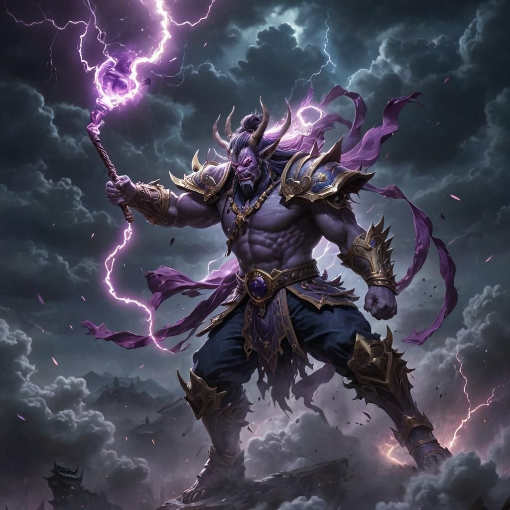 Raijin, God of Thunder, in Sfumato Chiaroscuro Style