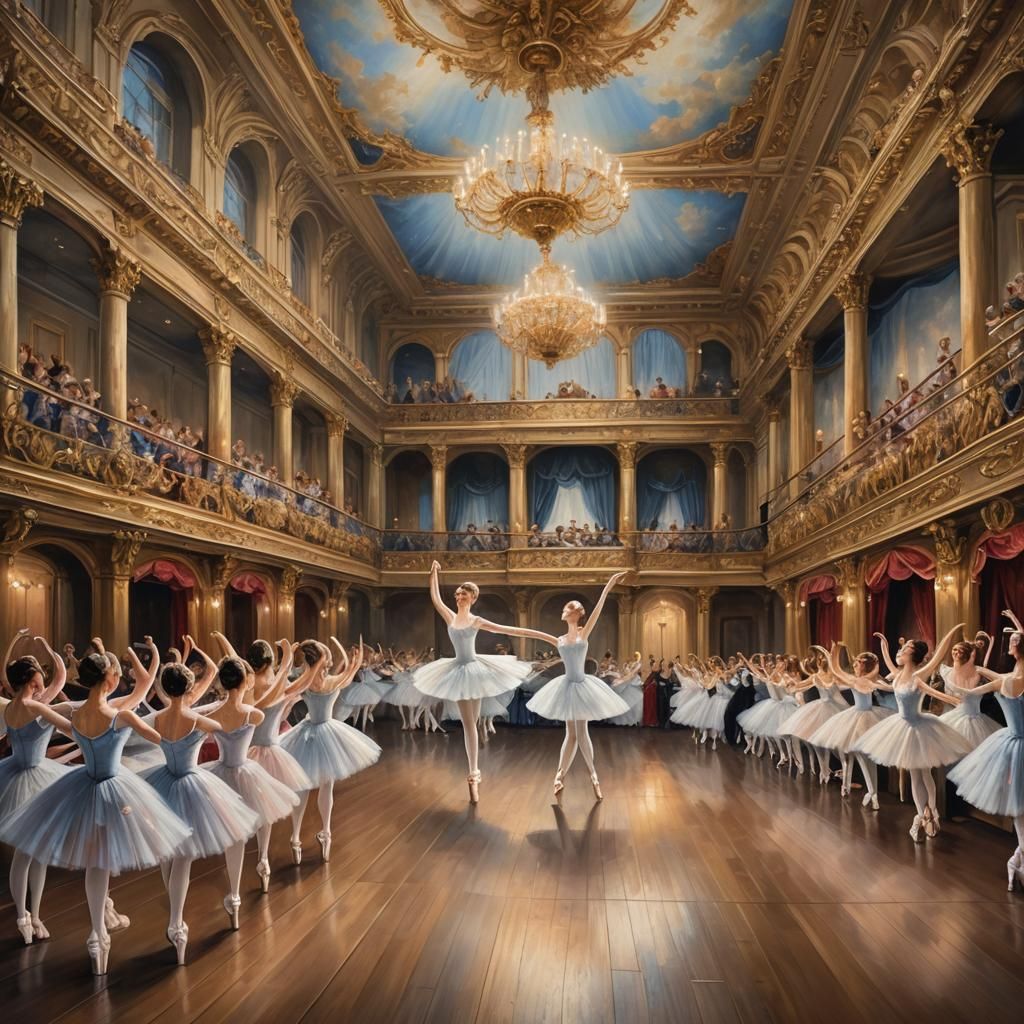 Classical Ballet Scene in Detailed Oil Painting