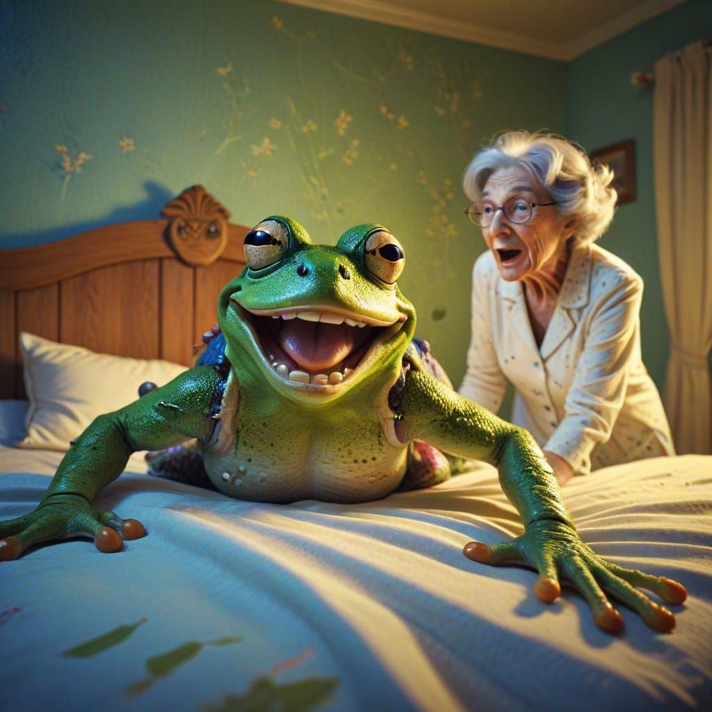 Cartoon Frog's Bedtime Surprise