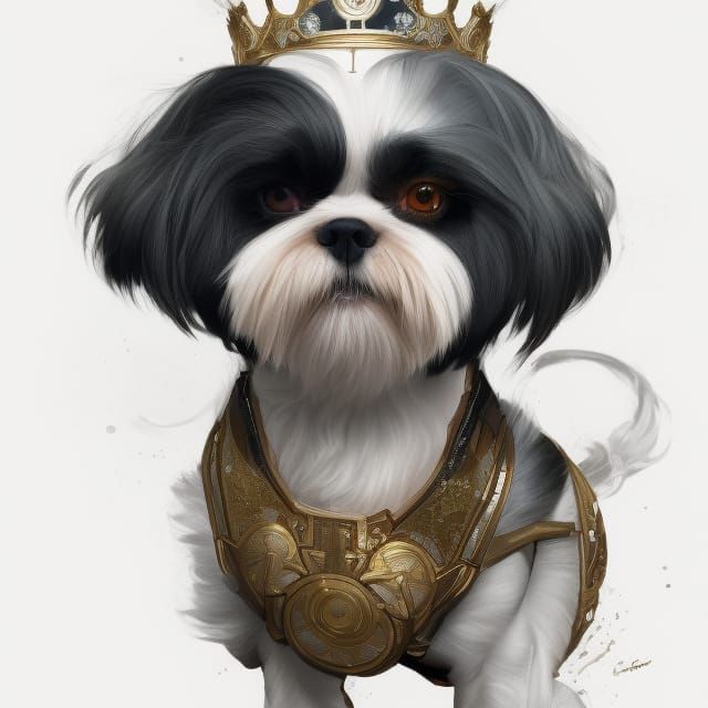 Cyberpunk Shih Tzu Princess Portrait, Detailed Digital Art