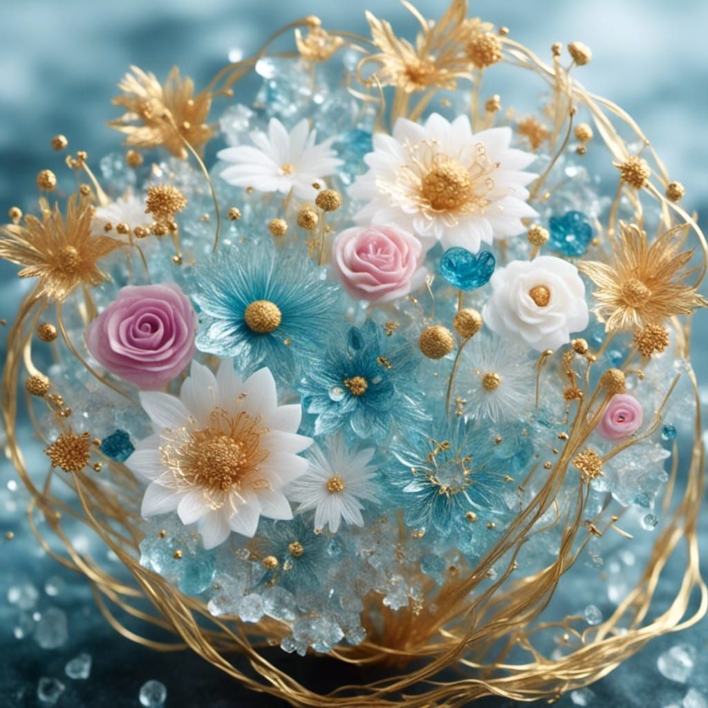 Golden-Tipped Floral Bouquet in Crystal Style