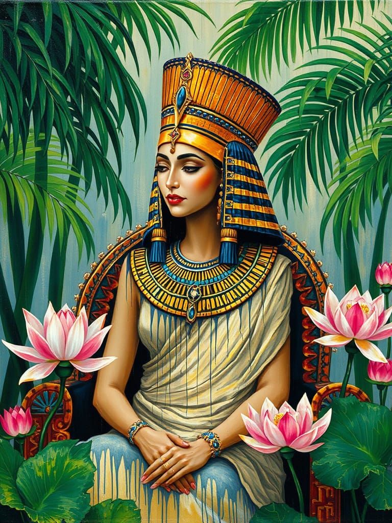 Egyptian Queen in Vibrant Folk-Art Style