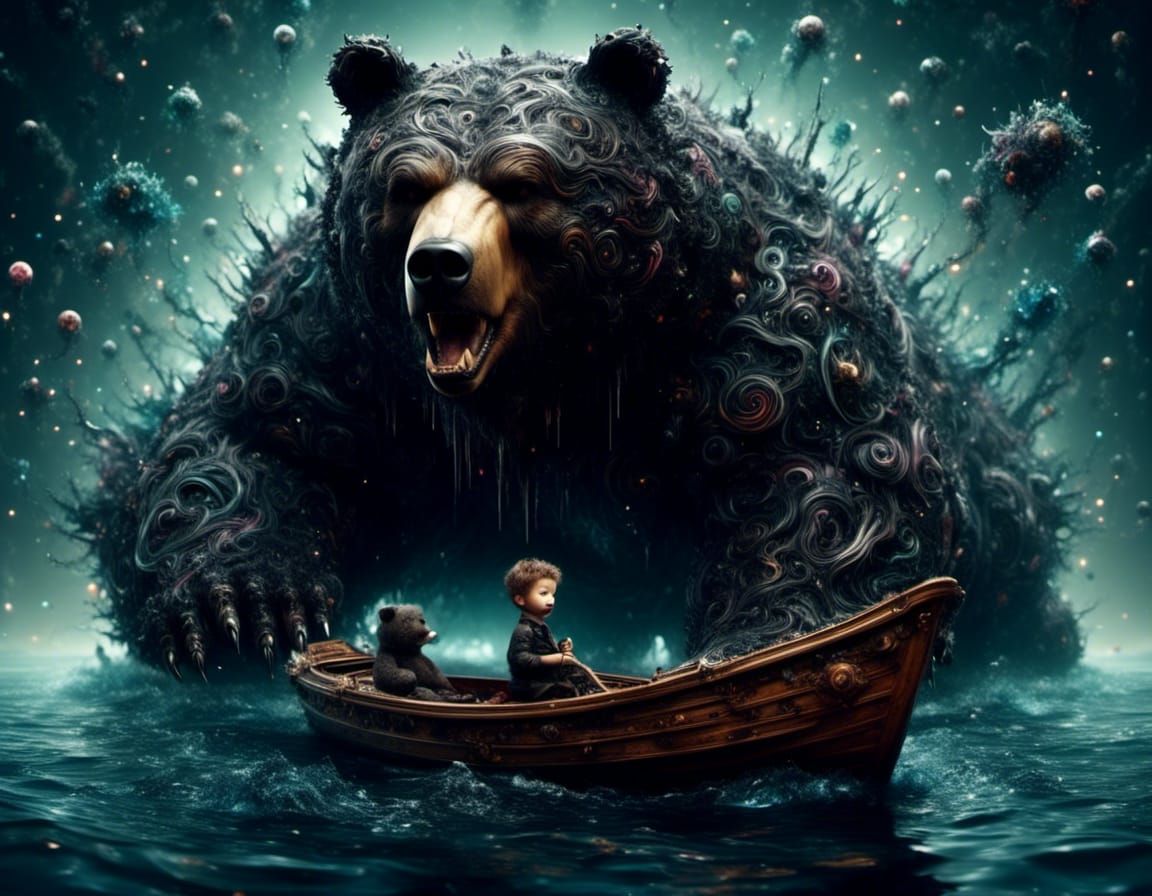 Tiny Man, Giant Bear Attack with Dark Sparkle