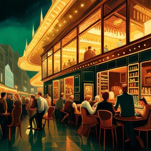 Cosy Cafe Scene: Hyperdetailed Digital Illustration