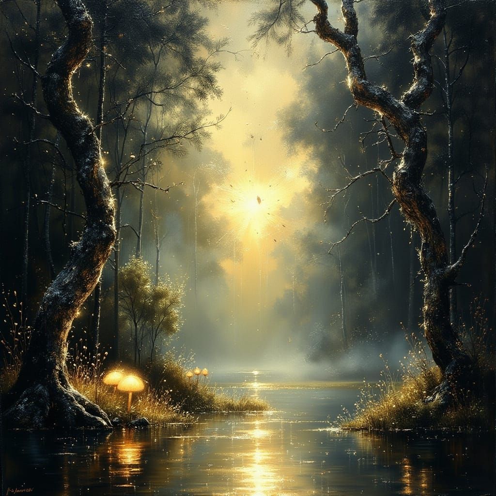 Ethereal Will o' the Wisp in a Dreamlike Forest