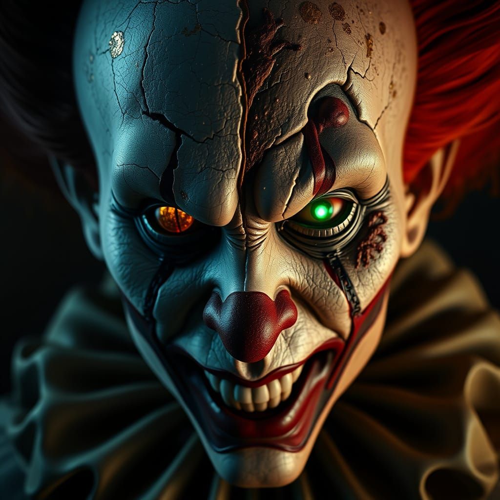 Menacing Split-Face Clown in Dark Fantasy Style