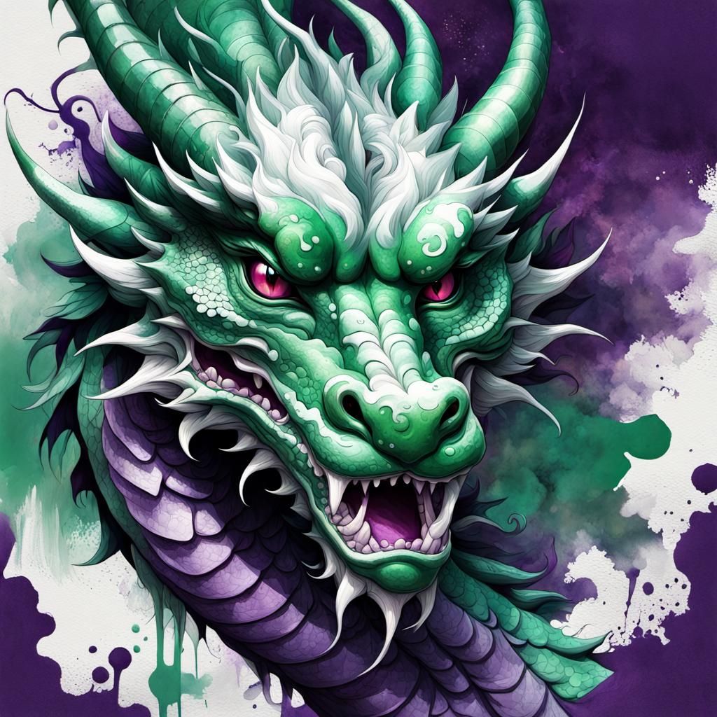 Two-Tone Asian Dragon in Abstract Surreal Style
