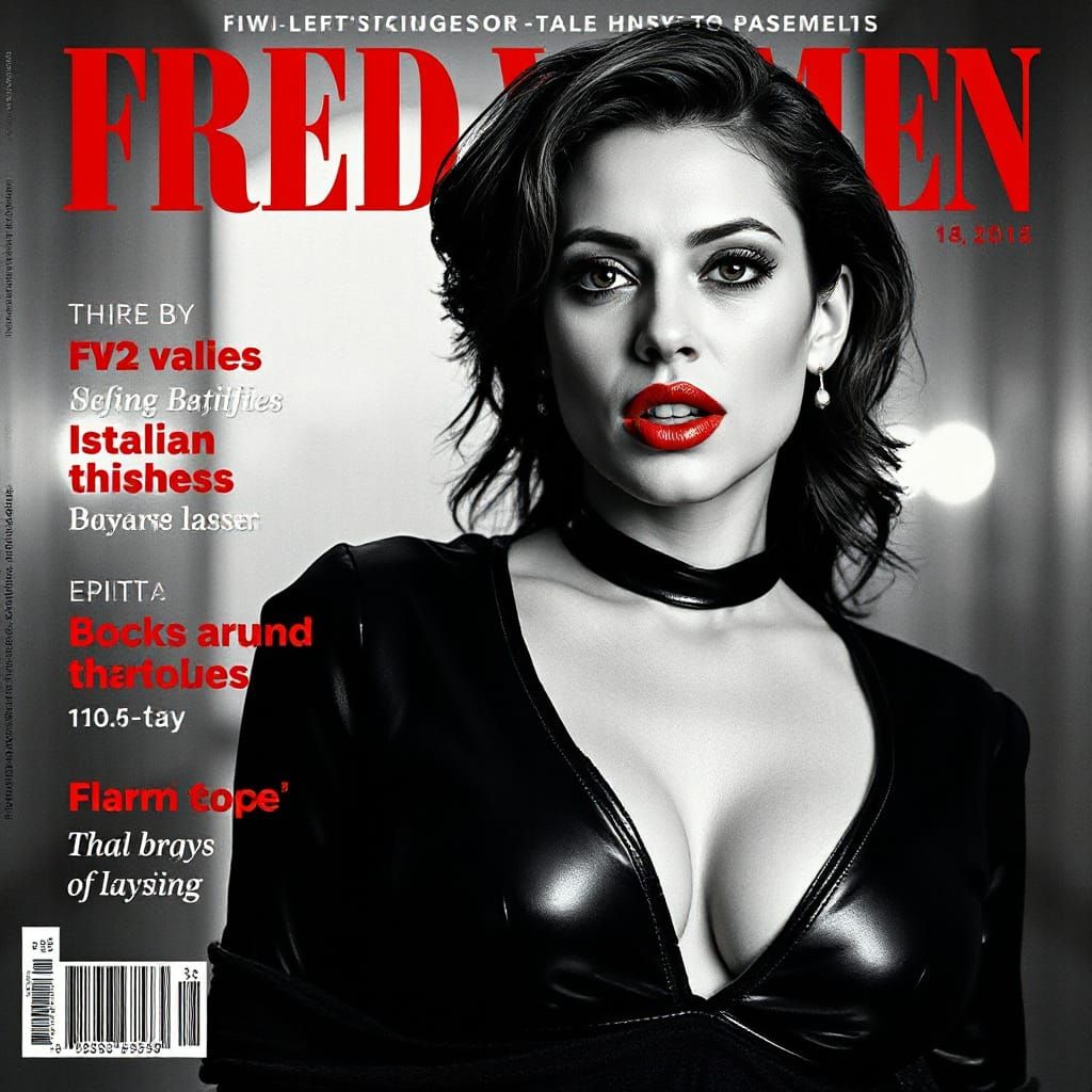 Cinematic Magazine Cover: Voluptuous Woman with Red Lips