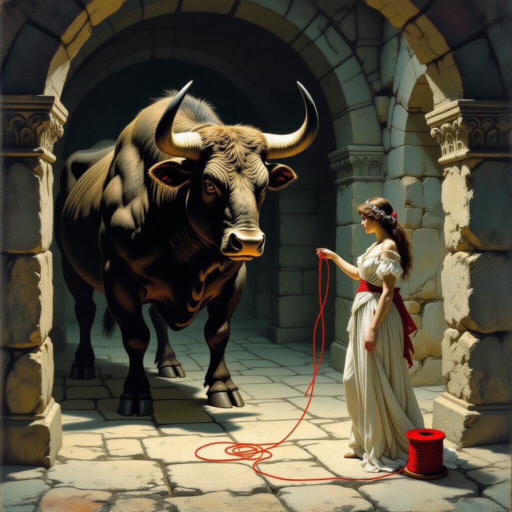 Minotaur and Ariadne in Labyrinth, Victorian Style
