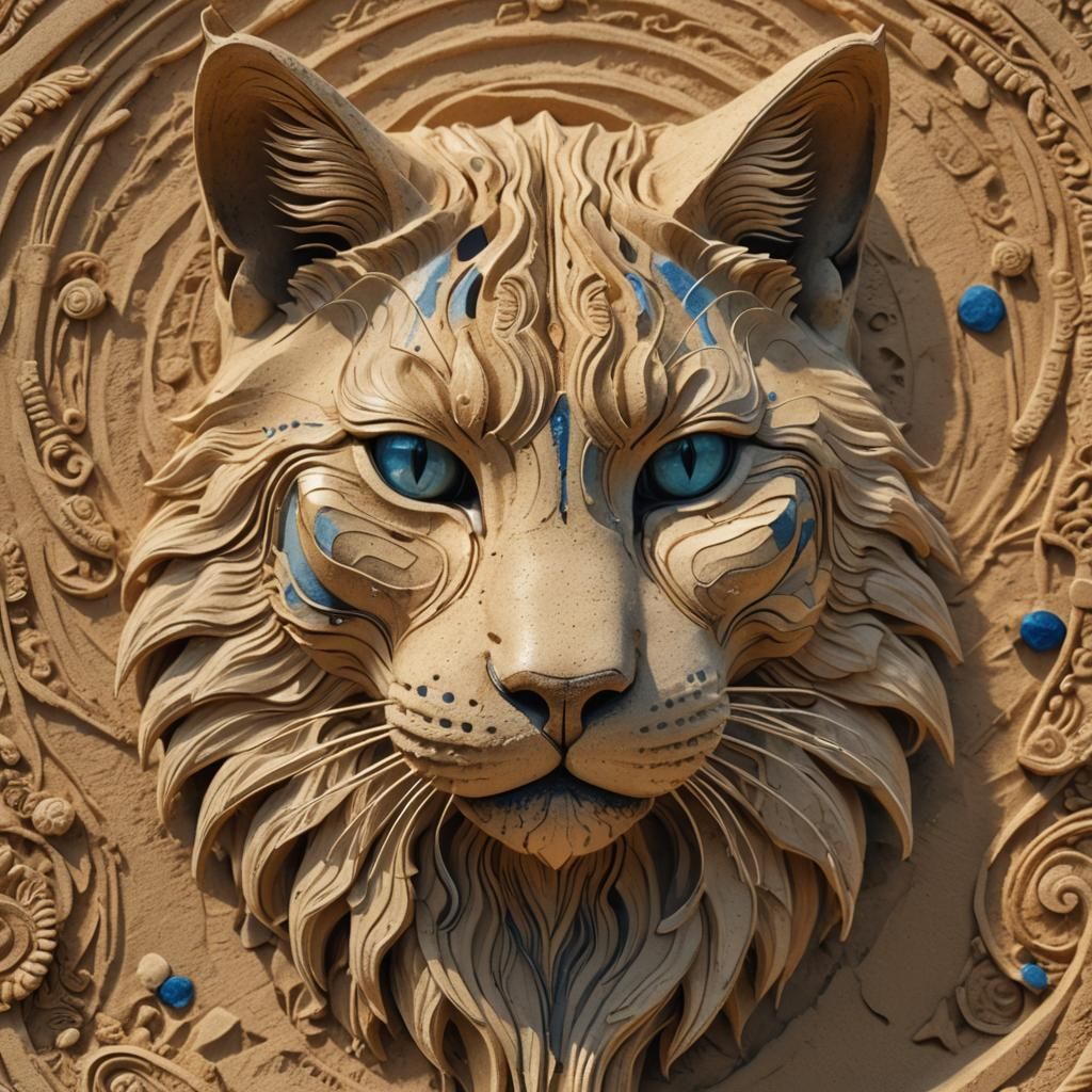 Elaborate Sand Cat Sculpture in Art Nouveau Style