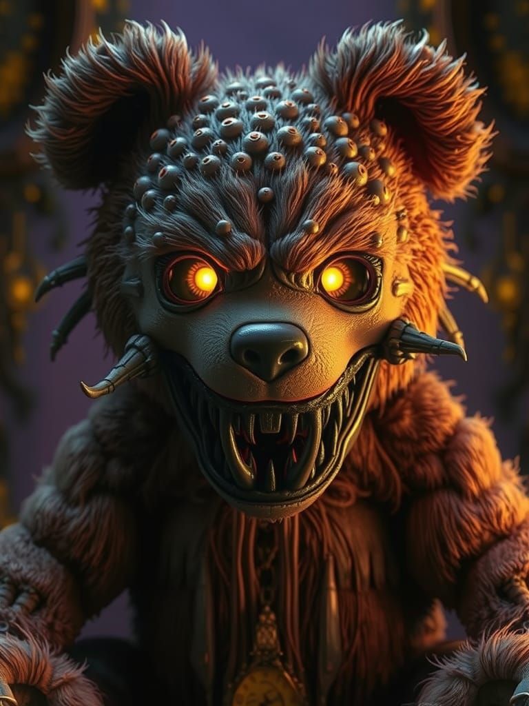 Nightmarish Biomechanical Teddy Bear in Dark Fantasy Style
