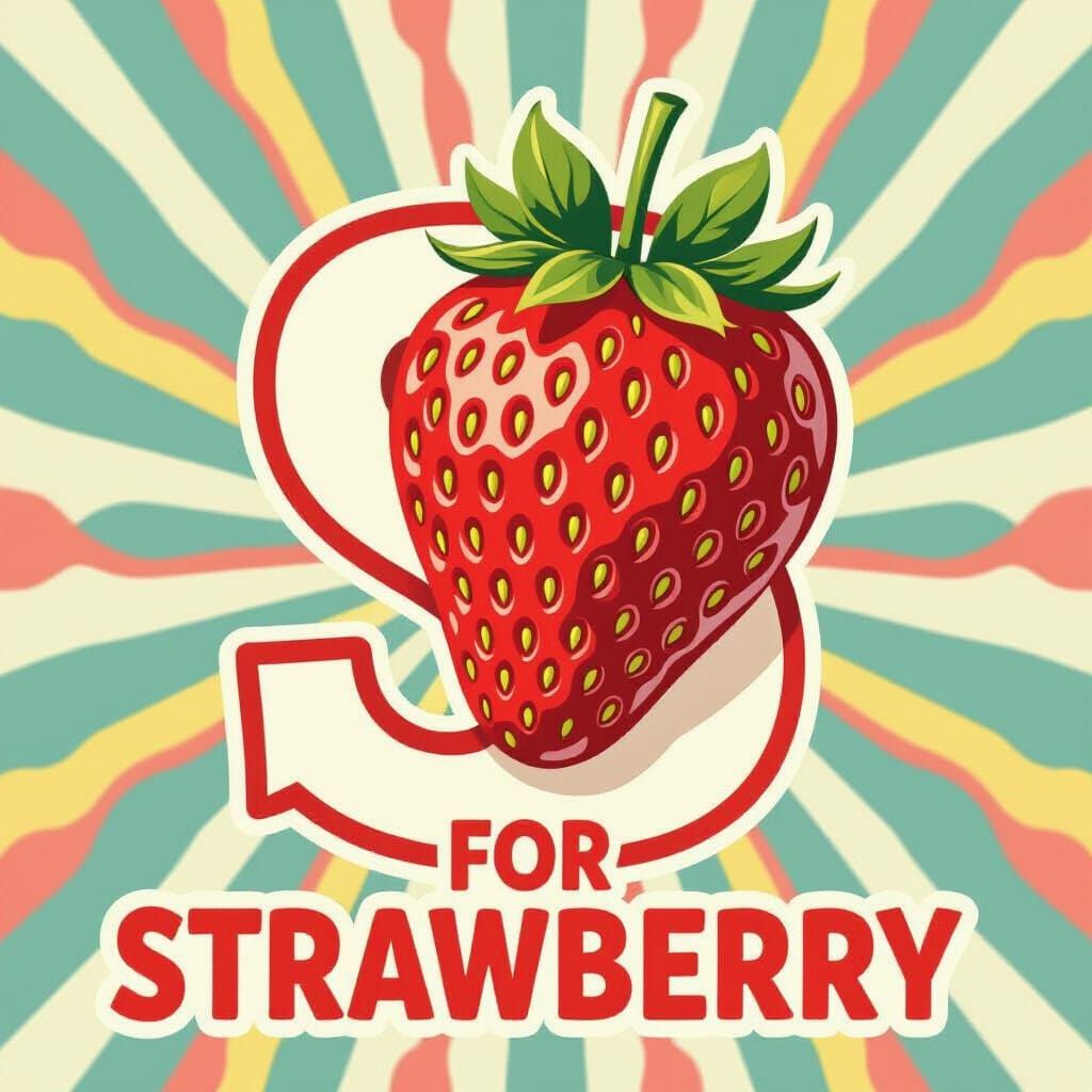 Stylized Letter S with Strawberry Illustration