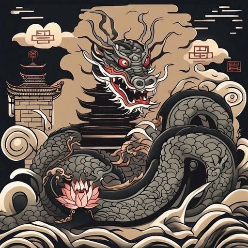 Dragon Coiling Around Haunted Tower in Chinese Style
