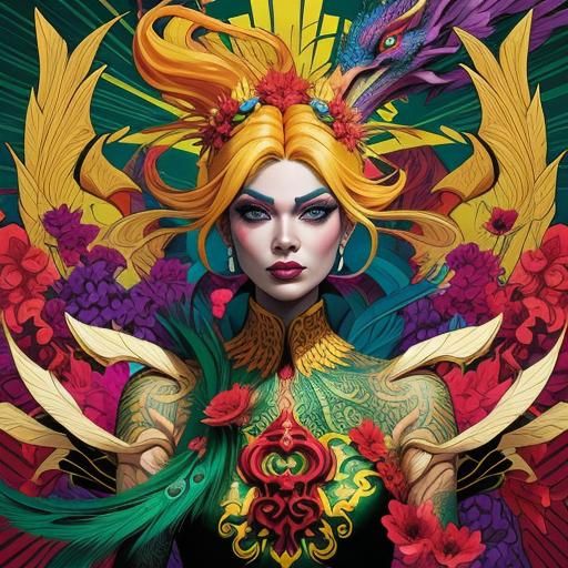 Dragon Peacock Woman in Comic Book Art Style