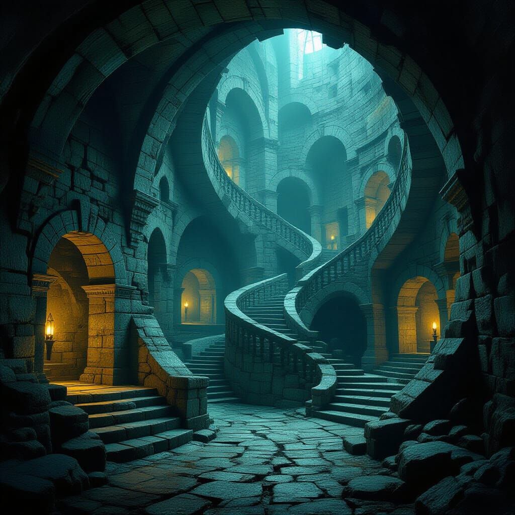 Mysterious Stone Labyrinth in Surrealist Style