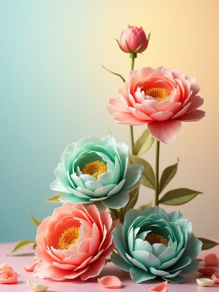 Coral Roses and Teal Peonies with Gold Accents