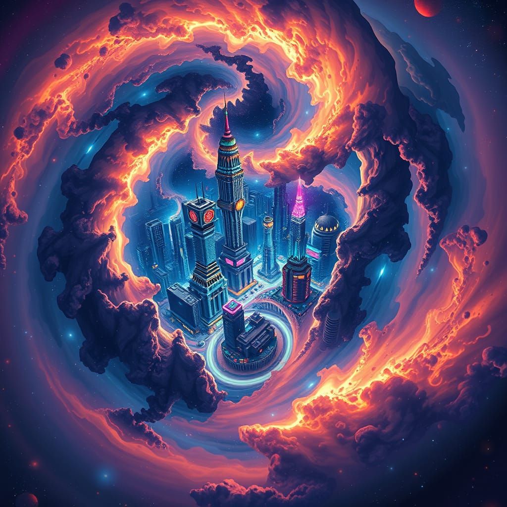 Fractal Cityscape in Whimsical Futuristic Style