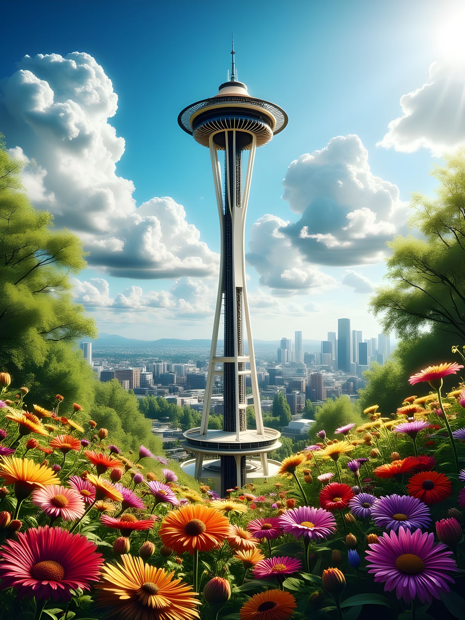Space Needle in Vibrant Summer Hues