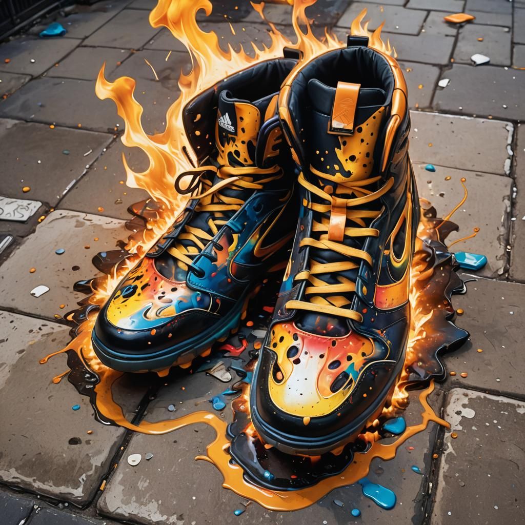 Fiery Football Boots in Graffiti Street Art Style
