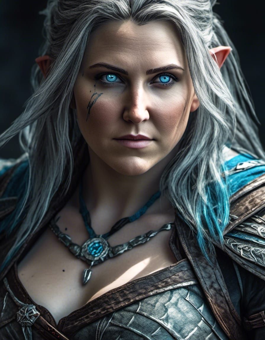 The Witcher with Glowing Eyes in Superhero Pose