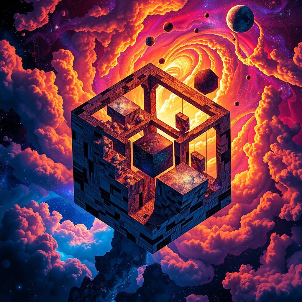 Surreal Cubist Composition in Cosmic Aesthetic