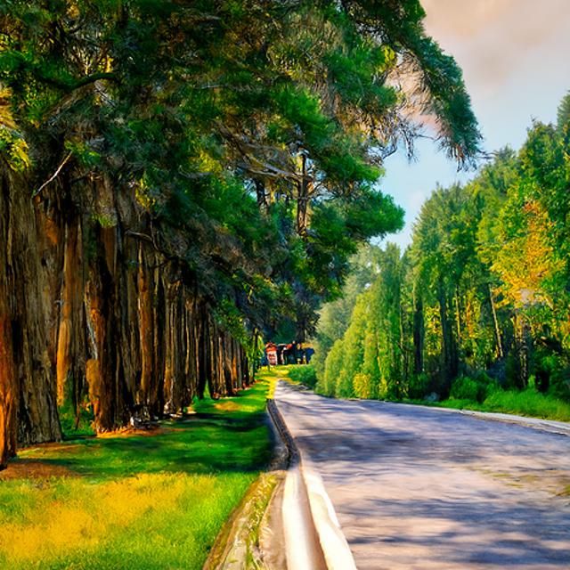 Cypress Trees Canopy Road: Photorealistic Rockwell-Style Dra...