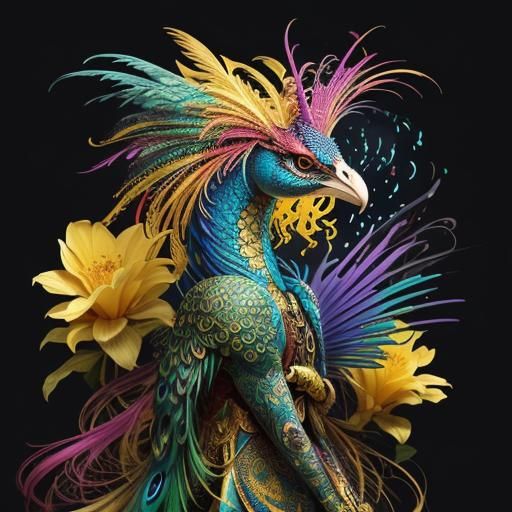 Abstract Woman with Feathers in Expressionist Style