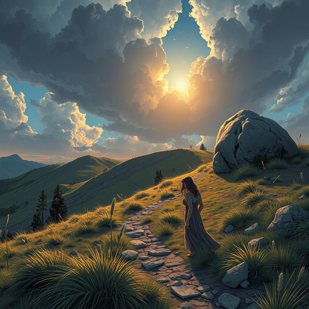 Figure on Hillside: Comic Book Style Art