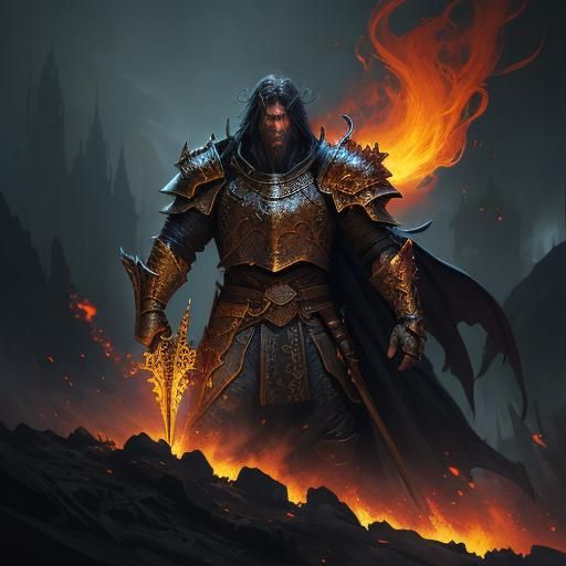 Demonic Knight Battles Dragon in Dark Fantasy Art