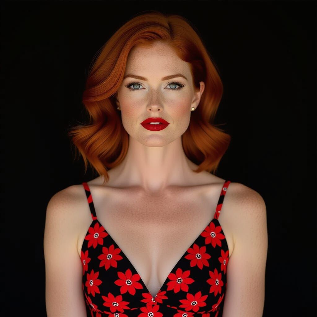 Photorealistic Portrait of a Woman in Red Dress