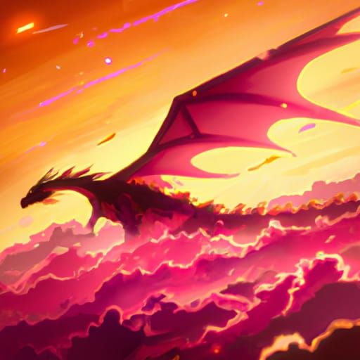 Magenta Dragon Flies Through Sunset: Studio Ghibli Style