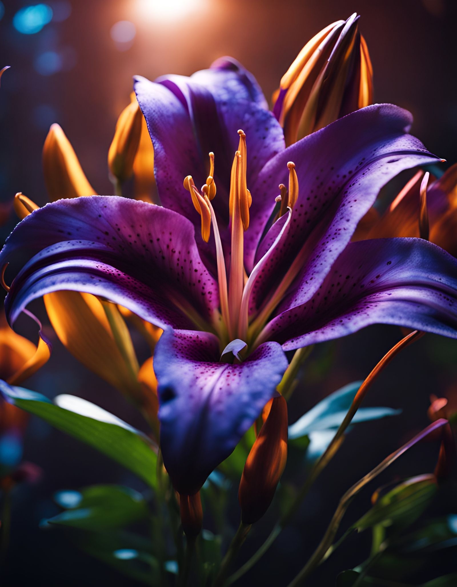 Epic Darkly-Colorful Lily Explosion in Maximalist Style