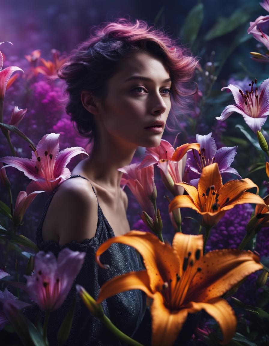 Explosion of Darkly-Colorful Backlit Flowers