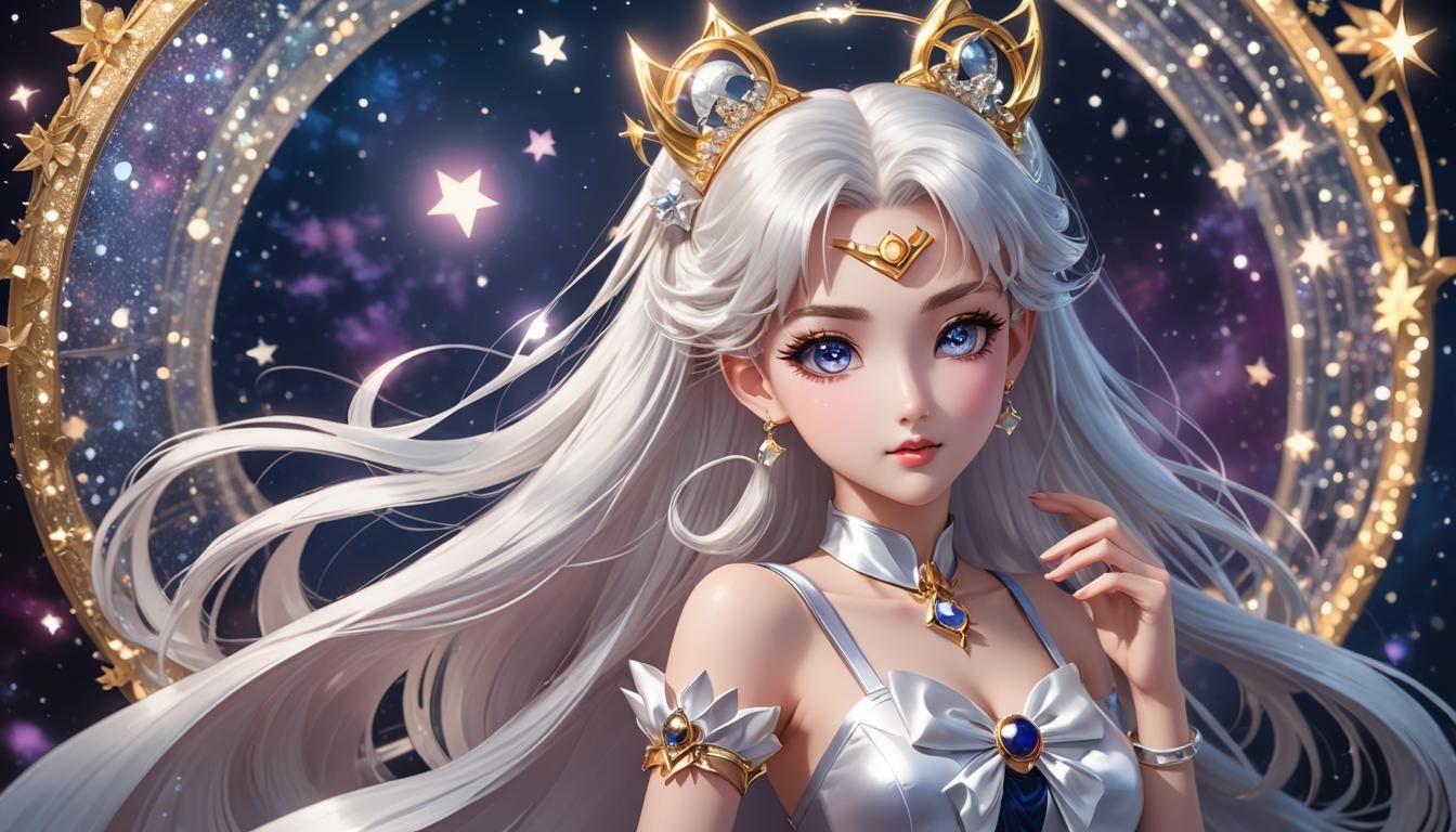 Sailor Moon with Silver Hair in Kawaii Style