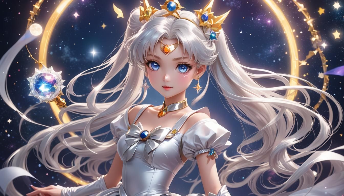 Sailor Moon with Magical Wand in Kawaii Style