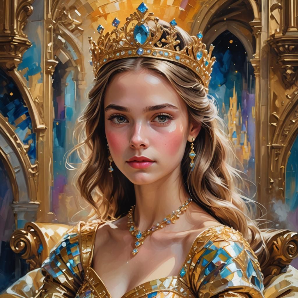 Fantasy Portrait of Princess in Lavish Castle Hall