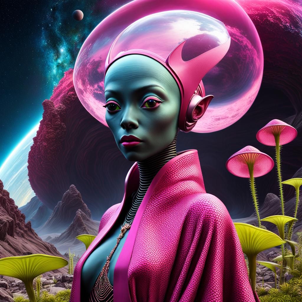 Blue Extraterrestrials View Carnivorous Planet in Maximalist...