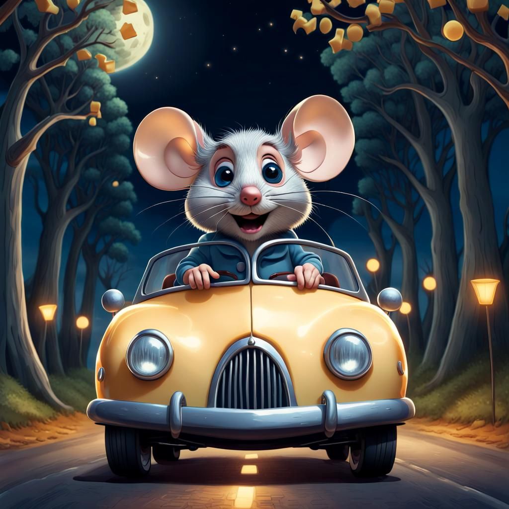 Mouse Driving Cheese Car: Pixar Animation