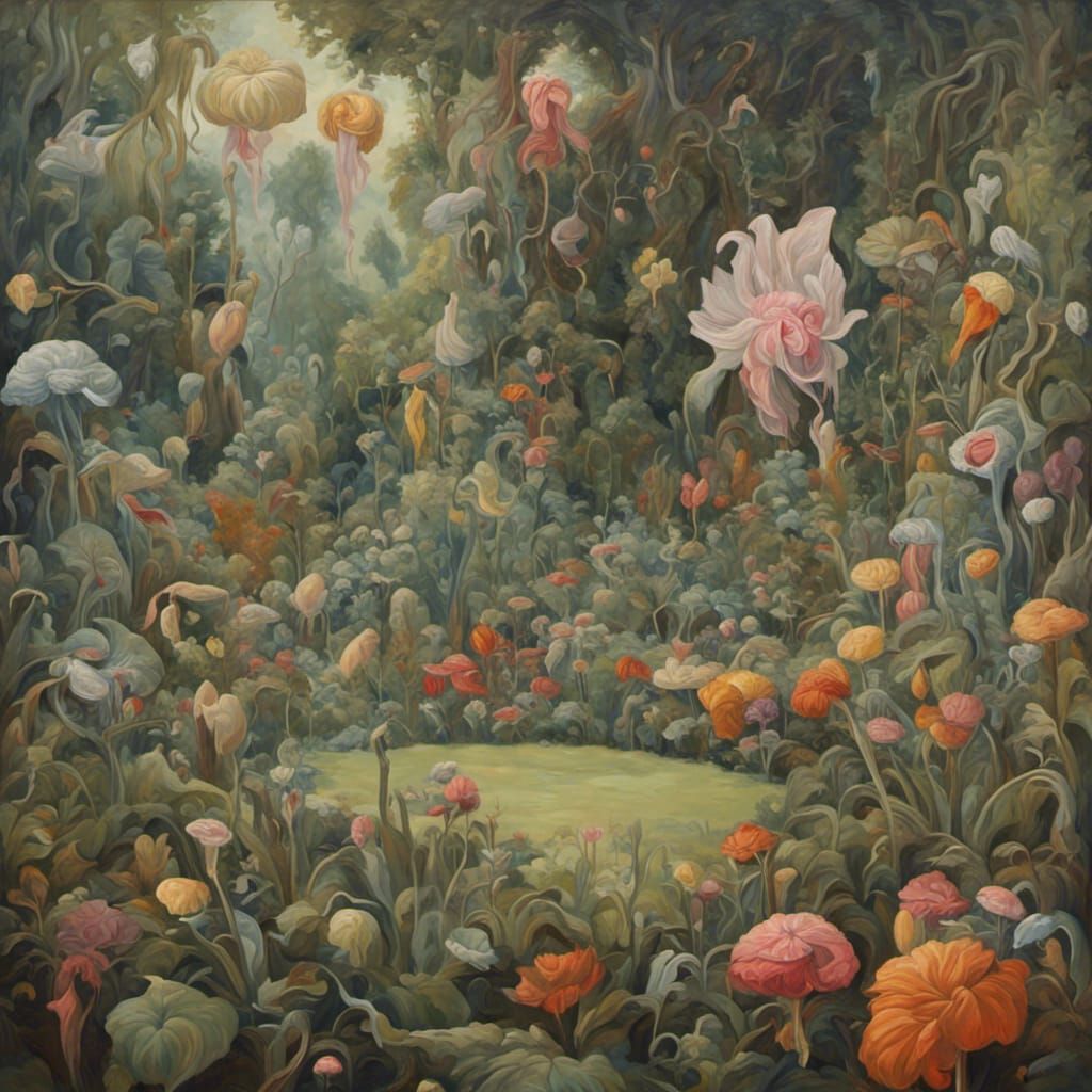 Surreal Garden Oil Painting in Richard Dadd Style