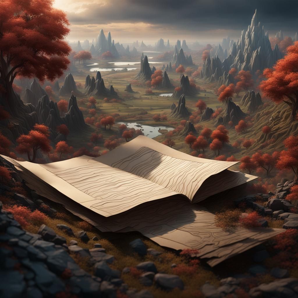 Medieval Landscape on Writing Paper, Detailed Matte Painting