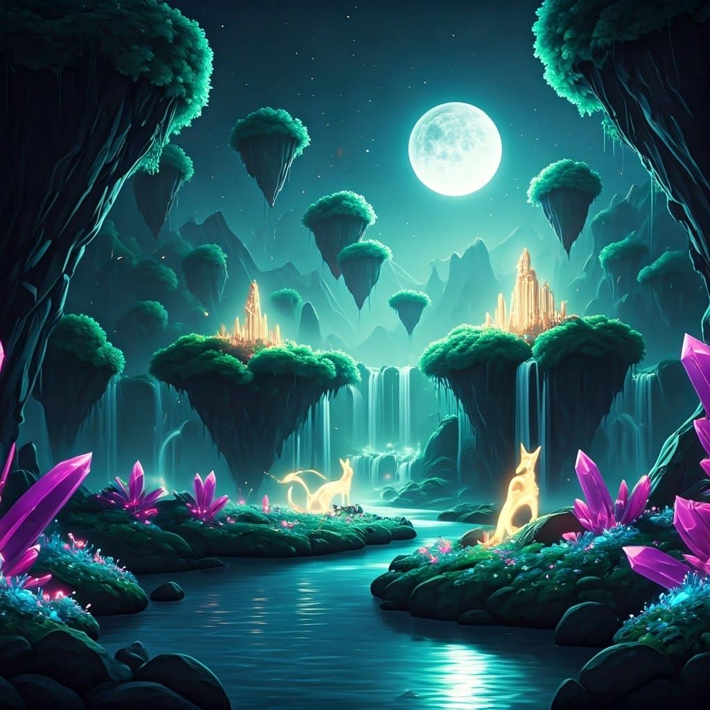 Enchanted Floating Islands in Dreamlike Landscape