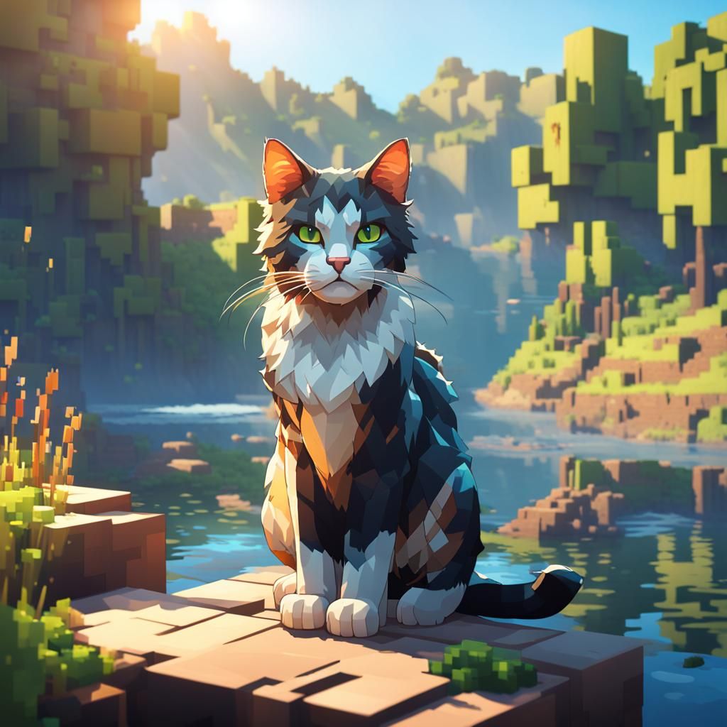Minecraft Cat Portrait in Summer