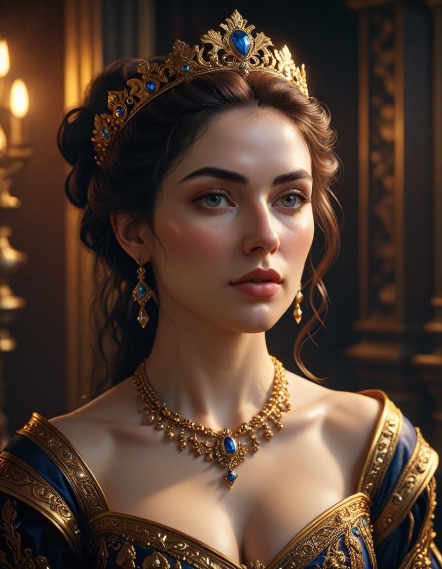 Regal Queen Portrait in Golden Hour Lighting