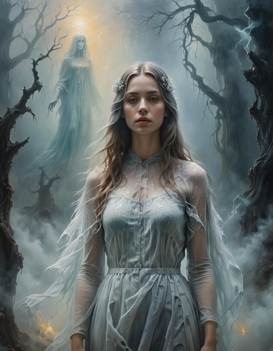 Girl with Ghost in Surreal Fauvist Style