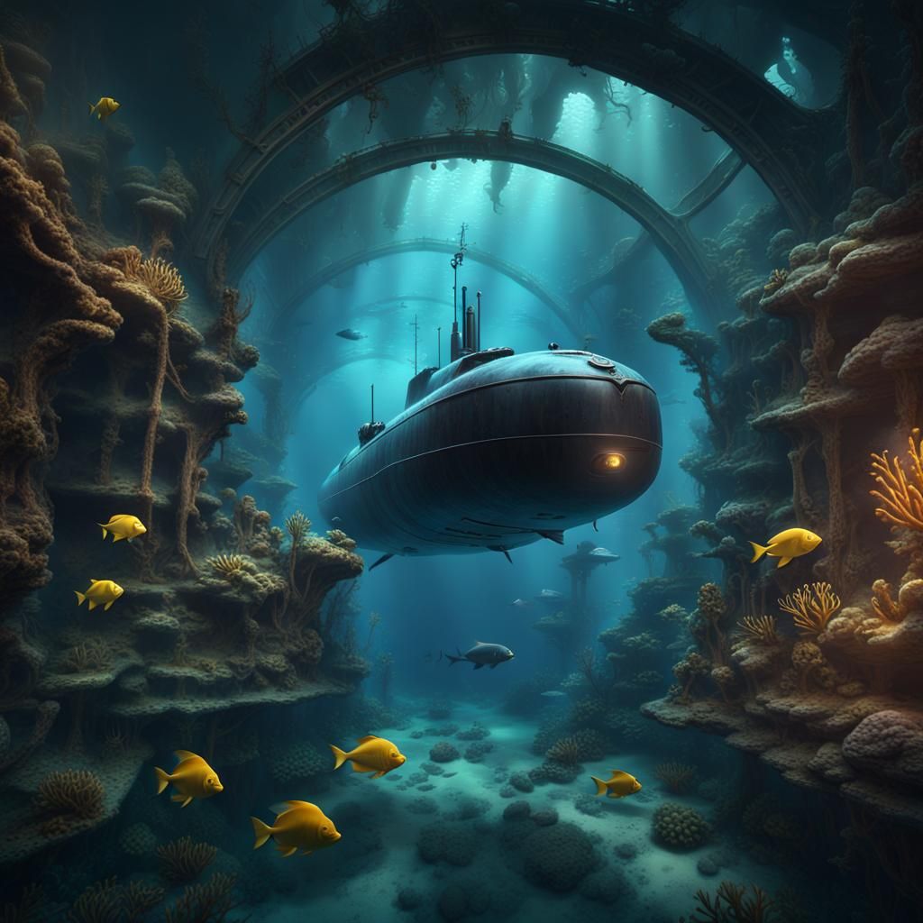 Submarine Glides Through Aquatic Wonders