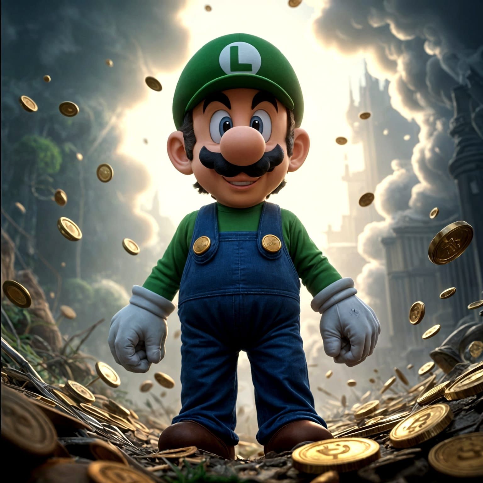 Luigi Embarks on Crypto Quest in Front of Luigi's Mansion