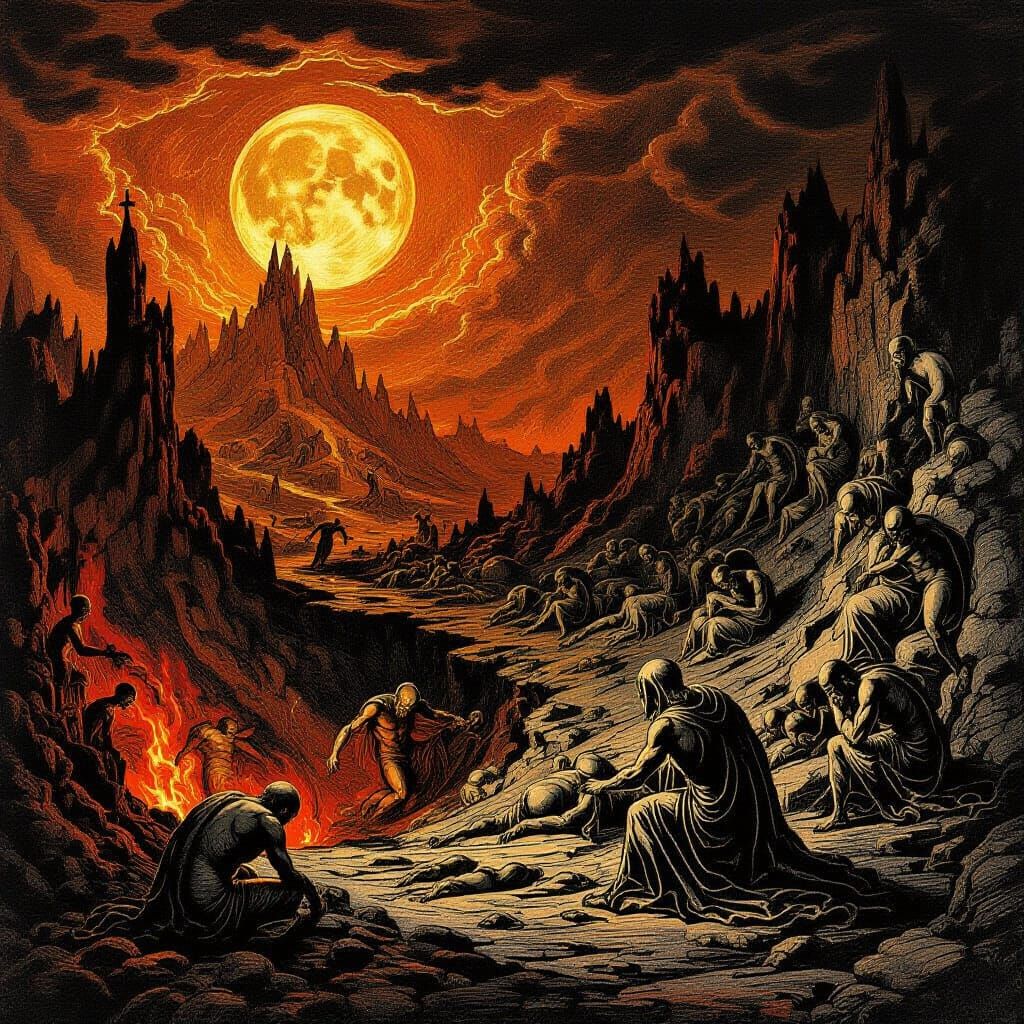 Dante's Hell Seventh Circle Wood-Engraving by Gustave Doré