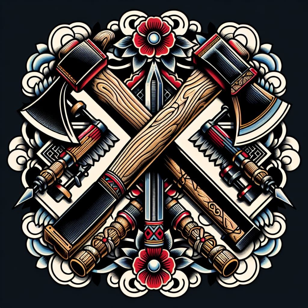 Traditional Tattoo Design in Vintage Style with Carpenter's ...