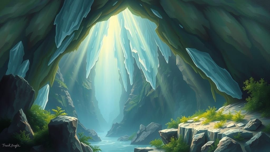 Ethereal Crystal Caverns in a Painterly Style