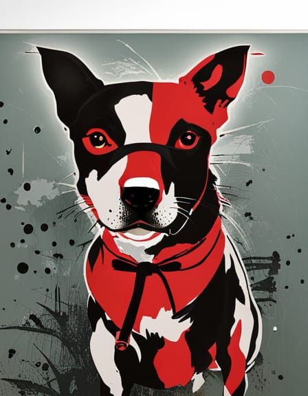 Dog Portrait in Trash Polka Tattoo Style